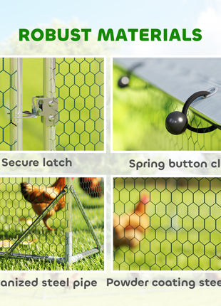 Large Metal Chicken Coop with Waterproof Cover, Roosting Bar, Nesting Box, 9.8' x 19.7' x 6.4'