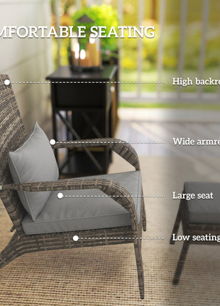 Wicker Adirondack Chair Fire Pit Chair w/ Ottoman & Cushions, Gray
