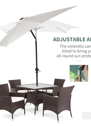 9' x 7' Patio Umbrella Outdoor Table Market Umbrella with Crank, Solar LED Lights, 45° Tilt, Push-Button Operation, for Deck, Backyard, Pool and Lawn, White