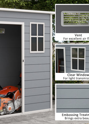 Resin Garden Shed, 5'x3' Outdoor Storage Shed with Lock, Window, Vent, Utility Tool Shed for Backyard, Patio, Gray