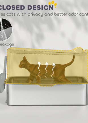 Extra Large Stainless Steel Litter Box, Enclosed Cat Litter Box with Scoop, Top Entrance, Non-slip Pads, Black