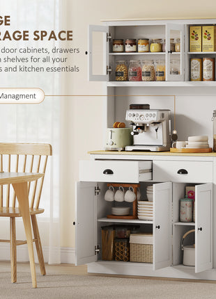 Freestanding Kitchen Cabinet, 71" Tall Pantry Cabinet, Modern Hutch with Wide Countertop, Adjustable Shelves, White