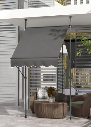 5' x 4' Manual Retractable Awning, Non-Screw Patio Awning, UV Resistant, for Window or Door, Dark Gray