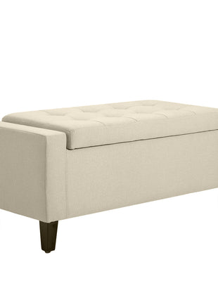 36" Ottoman with Storage, Storage Ottoman Bench with Lift Top and Rubberwood Legs, Linen Upholstered Entryway Seat with for Living Room, Bedroom, Holds up to 330 lb, Beige