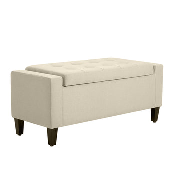 36" Ottoman with Storage, Storage Ottoman Bench with Lift Top and Rubberwood Legs, Linen Upholstered Entryway Seat with for Living Room, Bedroom, Holds up to 330 lb, Beige