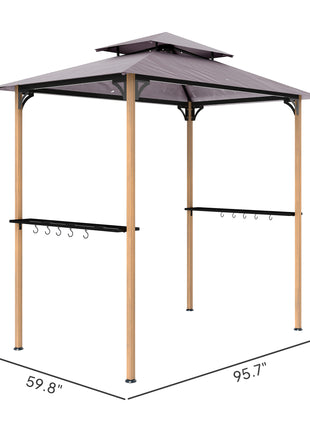 8' x 5' Grill Gazebo, Double Tiered Barbecue Grill Gazebo Shelter with 2 Side Shelves and 10 Hooks for Patio, Garden