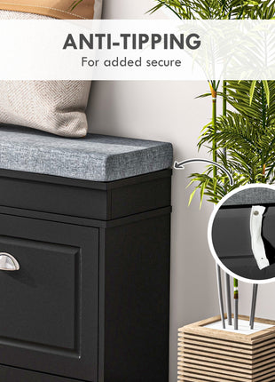 Modern Shoe Storage Bench, Entry Way Bench with Cushion, 2 Drawers, Storage Ottoman Bench, Holds 8 Pairs, Black
