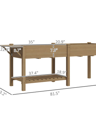 Wood Raised Garden Box, Elevated Garden Bed with Side Table, Bottom Shelf, Bed Liners and Drainage Holes, Carbonized