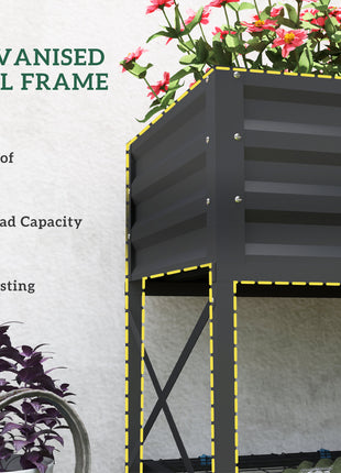 Galvanized Raised Garden Bed, Metal Planter Box with Legs, Storage Shelf and Bed Liner, Dark Gray