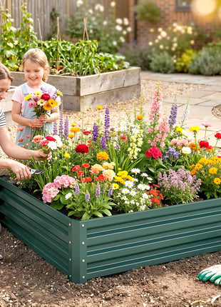 Galvanized Raised Garden Bed, 4' x 4' x 1' Metal Planter Box, for Growing Vegetables, Flowers, Herbs, Succulents, Green