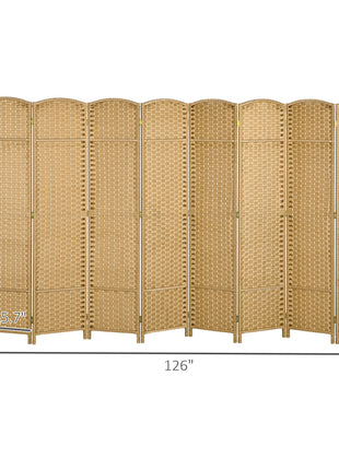 Folding Room Divider Screen 8 Panel 5.6 ' Tall Privacy Screen Freestanding Room Partition for Home Office, Nature Wood