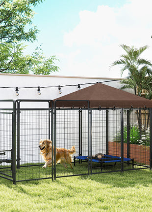 Dog Kennel Outdoor with Waterproof Canopy, Dog Run with Galvanized Chain Link, Secure Lock, for Backyard and Patio, Large and Medium Sized Breeds, Chickens, Ducks, 9.3' x 4.6' x 5.2'