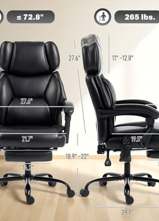 High Back Vibration Massage Office Chair Heated Reclining Computer Chair w/ Footrest, Swivel Wheels, Remote, Black