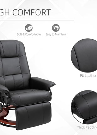 Faux  Leather lounge chair with footrest and armrest, Manual Swivel Recliner for living room, Black
