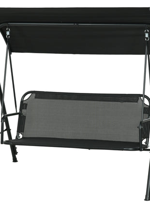 3-Seat Outdoor Patio Swing Chair w/ Cushion, Steel Frame Stand, Adjustable Tilt Canopy for Patio, Garden, Black 1