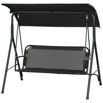 3-Seat Outdoor Patio Swing Chair w/ Cushion, Steel Frame Stand, Adjustable Tilt Canopy for Patio, Garden, Black 1