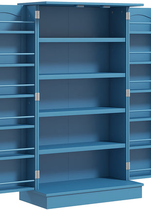 Freestanding Kitchen Pantry Cabinet, Kitchen Cabinet with 12 Door Shelves, Double Doors, 5-tier Shelving, Blue