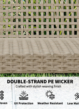 3-Seat Wicker Outdoor Couch Patio Sofa, Acacia Wood Patio Furniture with Steel Seat Armrests, 1000 LBS Capacity, Teak