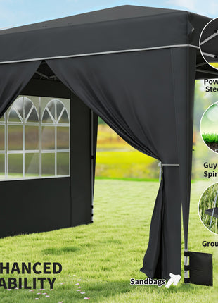 10 x 10 ft Pop Up Canopy Tent with Sidewalls, UPF50+ Outdoor Portable Instant Canopy Shelter with Carry Bag, Black