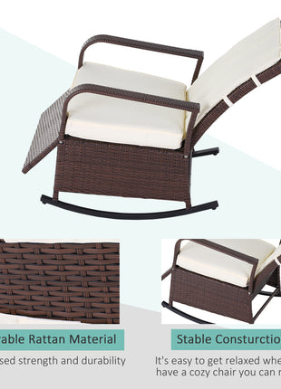 PE Rattan Rocking Recliner with Footrest, Beige