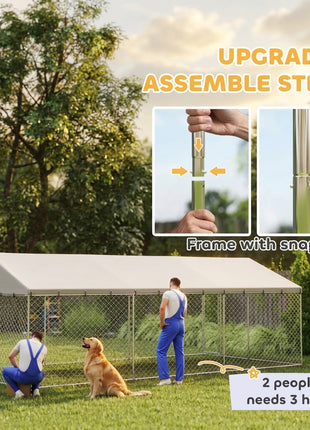 Heavy Duty Outdoor Dog Kennel with Waterproof Roof, 2 Secure Latches, Chain Link Dog Run for Backyard, 20' x 10' x 7'
