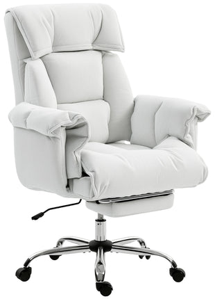 High Back Office Chair, Reclining Desk Chair with Footrest, High Resilience Foam, Rolling Wheels, Cream White