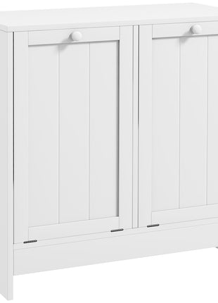 Tilt-out Laundry Storage Cabinet with 2 Compartment Hampers, White