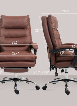 Microfibre Massage Office Chair, Heated Reclining Chair with Footrest, Double-tier Padding, Swivel Wheels, Coffee