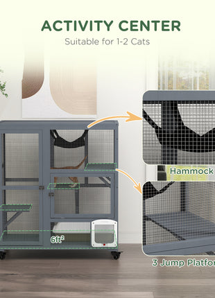 Cat House, Indoor Cat Enclosure on Wheels with Openable Top, 39"