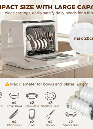 Countertop Dishwasher, Portable Mini Dishwasher with 1.6 Gal Built-in Water Tank, 5 Washing Programs, Air-Dry Function