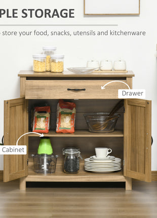 Farmhouse Sideboard Buffet Cabinet, Barn Door Coffee Bar Cabinet with Drawer and Adjustable Shelf for Kitchen, Living Room, Entryway, Natural Wood Effect