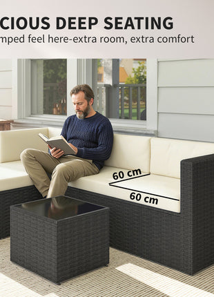 3 Piece Patio Furniture Set, Wicker Outdoor Patio Conversation Furniture Set with Cushions, Glass Top Table, Beige