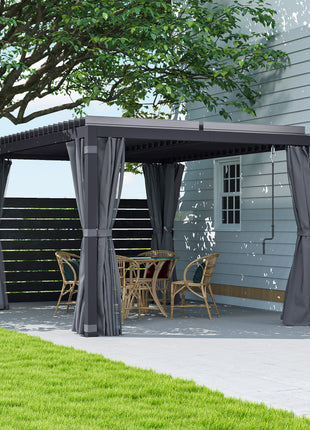 10' x 13' Outdoor Retractable Pergola w/ Sun Shade Louvered Top, Pergola w/ Canopy, Curtains, Netting, Dark Gray