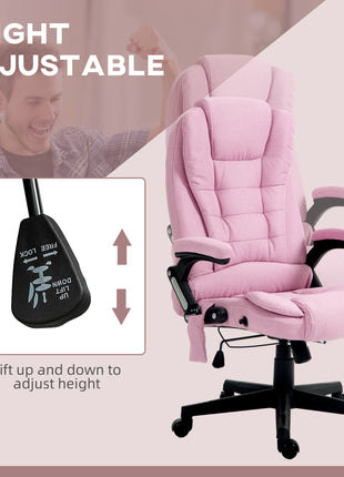 6 Point Vibrating Massage Office Chair with Heat, Linen High Back Massage Desk Chair with Reclining Backrest, Pink