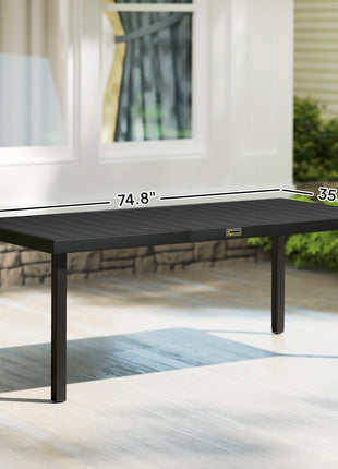 75" x 35" Outdoor Dining Table for 8 People, Rectangular Aluminum Frame Garden Table with All-Weather Faux Wood Top for Lawn, Patio, Black