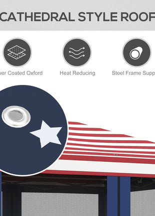 10' x 10' Outdoor Pop-Up Canopy with Sidewalls, Mesh Walls, Instant Setup for Party, Events, Patio, Lawn, American Flag