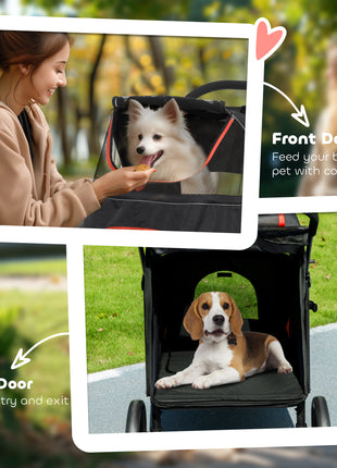 One-Click Foldable Dog Stroller for M, L Dogs, Pet Stroller, Black