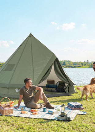 Teepee Tent Waterproof Camping Tent with Stove Jack for 4-6 People for Outdoor Camping Hiking Army Green