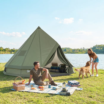 Teepee Tent Waterproof Camping Tent with Stove Jack for 4-6 People for Outdoor Camping Hiking Army Green