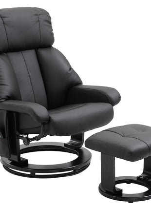 Massage Recliner Chair with Ottoman, 360° Swivel Recliner and Footstool, 10 Point Vibration, PU Leather Reclining Chair with Side Pocket and Remote Control, Black
