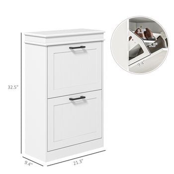 Modern Shoe Storage Cabinet with 2 Flip Drawers for 10 Pairs, Narrow Shoe Organizer for Entryway, Hallway, White