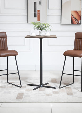 30" Industrial Bar Stool, PU Leather Barstool with Footrest, Upholstered Armless Pub Height Chair, Brown / Black
