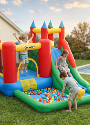 Kids Bounce House Inflatable Slide with Splash Pool, Water Cannon, Climbing Wall, Inflator Included, 6 in1 Bouncy Castle Kids Backyard Activity Outdoor Water Play Toy