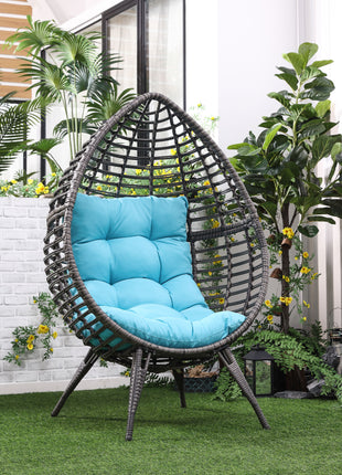 Rattan Egg Chair with Cushion, Sky Blue
