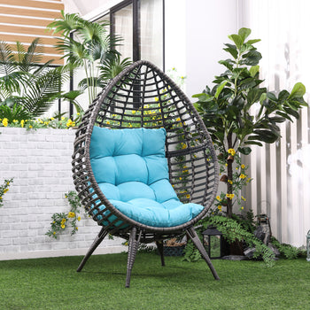 Rattan Egg Chair with Cushion, Sky Blue