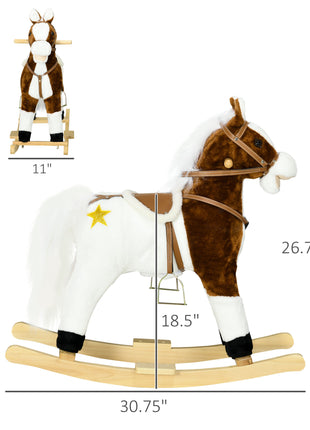 Rocking Horse with Sound, Ride on Horse with Saddle, Toddler Rocker, Gift for 3-8 Year Old, Brown
