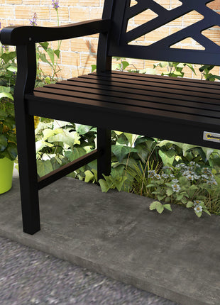 Outdoor Garden Bench, Wooden Frame Patio Bench with Geometric Pattern, 43.25 Inch Weatherproof 2-Person Love Seat for Garden, Lawn, Porch, Yard, Work Entryway, Black