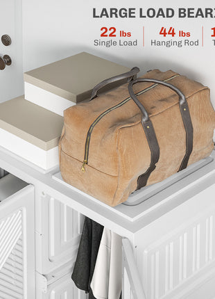 Portable Wardrobe, Foldable Clothes Storage Organizer with 3 Compartments, Hanging Rod, Magnet Doors, White