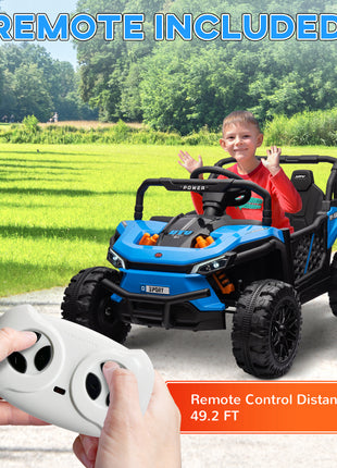 12V Ride On Truck, Battery Powered Electric Car for Kids w/ Remote Control, 4-Wheel Suspension & LED Lights, Blue