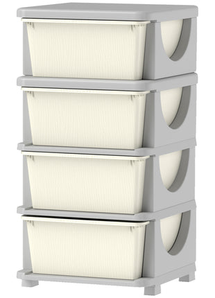 30" 4 Tier Kids Storage Unit Dresser Tower w/ 4 Drawers, Cream White